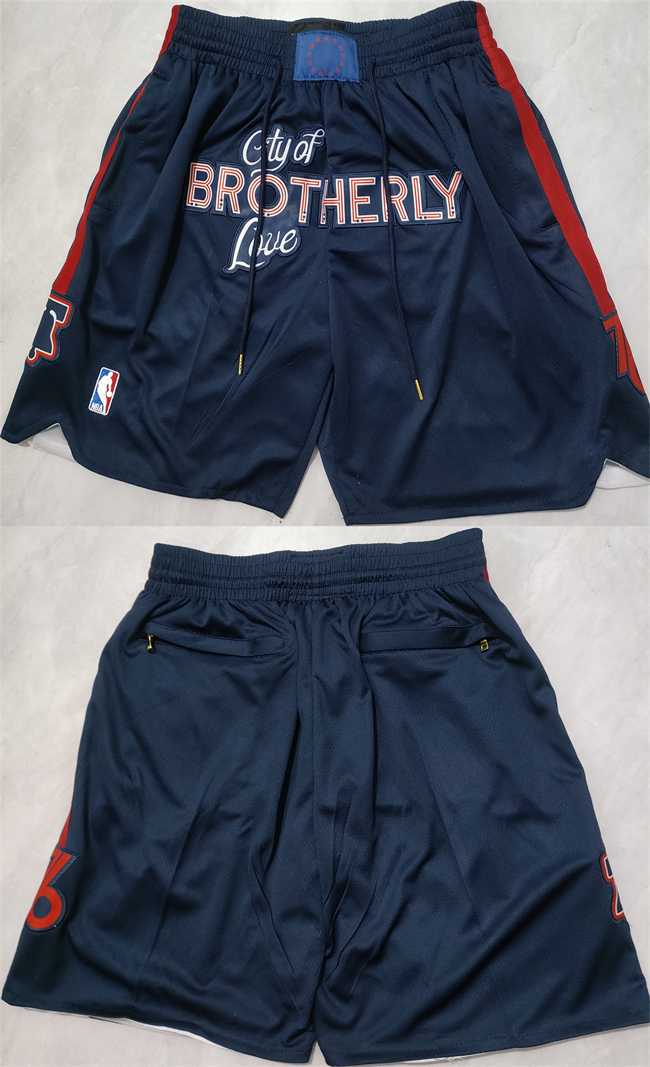 Mens Philadelphia 76ers Navy City Edition Shorts (Run Small)->->NBA Jersey